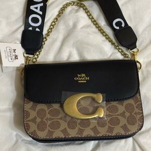 Black and Tan Crossbody with Gold Accents